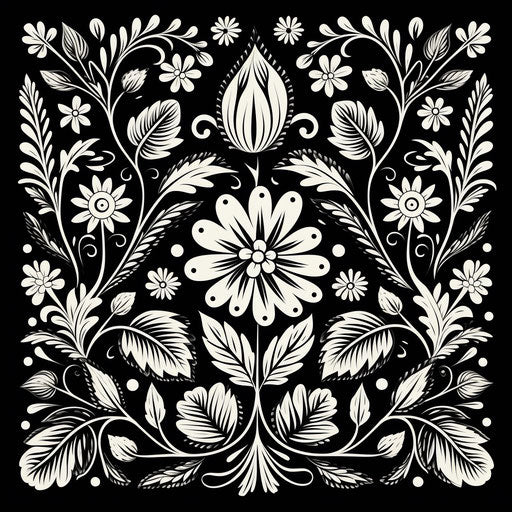 Black and white ornament with leaves, classical symmetry