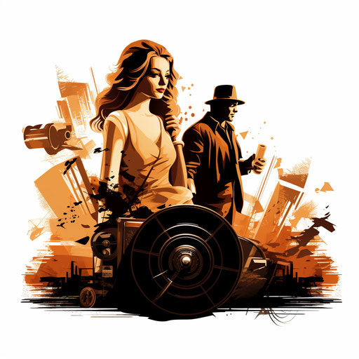 Movie clipart in the style of Chiaroscuro Art, on white background
