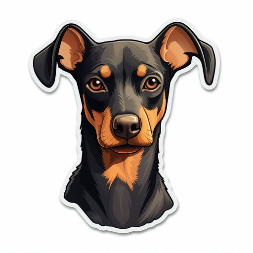 Doberman sticker with little tan and black dog