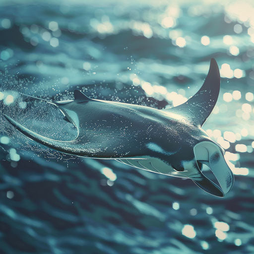 Manta ray portrait in open ocean backdrop