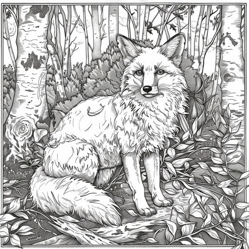 Fox in a lush, detailed forest, Detmold style
