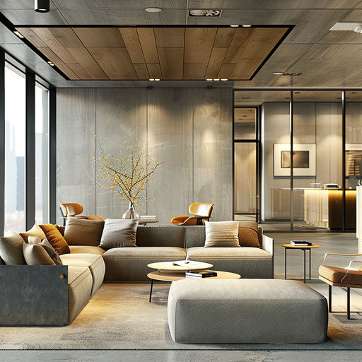 Modern lounge with cozy sofas and coffee tables