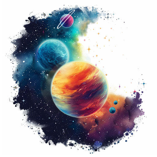 Universe clipart, photo realistic with flat white background