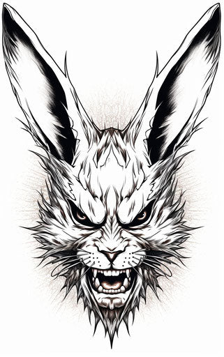 Very angry bunny face, detailed ink style