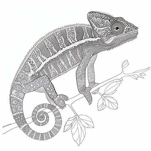 Chameleon with intricate patterns, coloring book page
