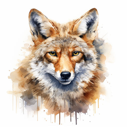 Coyote clipart in the style of oil painting, on a white background