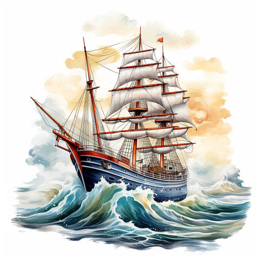 Nautical clipart in the style of oil painting, on a white background