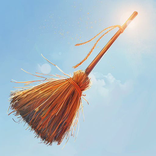 Broom clipart with flat random background and soft glow