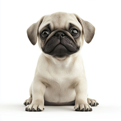 3D pug with realistic white background in photo