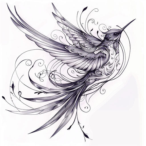 Art Nouveau swallow tattoo, flowing lines and natural motifs