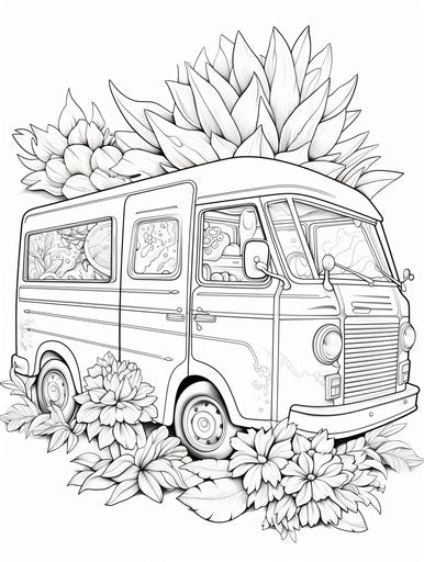 Ice Cream Truck Coloring Pages, Multi-Layered Style