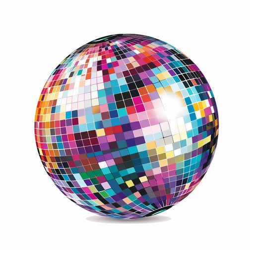 Disco ball illustration in the style of Chiaroscuro Art, on white background