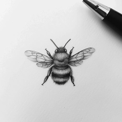 Minimalist bumble bee tattoo design in black ink