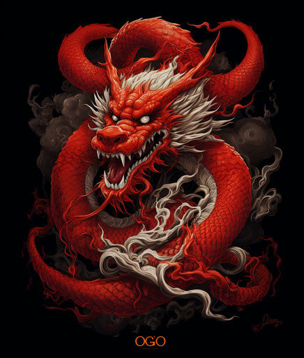Red dragon tattoo, dark beige and red style