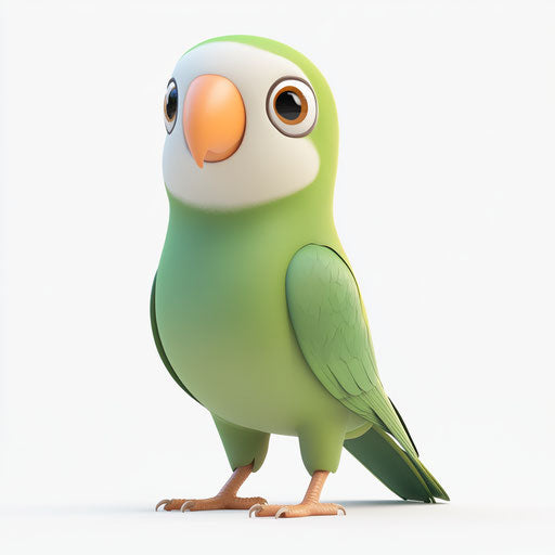 3D Parakeet in photo realistic style with a flat white background, isolated clipart