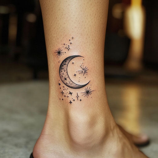 Ankle Tattoos Women Crescent Moon Stars J.P. Targete Style