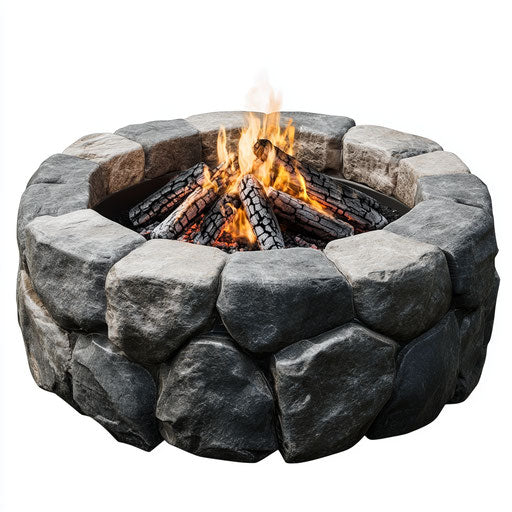 Realistic illustration of a fire pit, high res, isolated