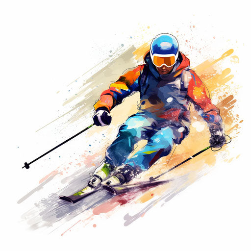 Oil painting style ski clipart on white background