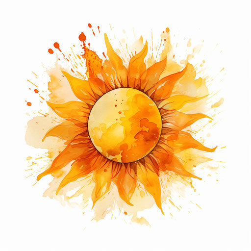 Sun in Oil painting style on white background