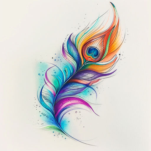 Abstract peacock feather tattoo sketch blending pastel shades for a soft appearance