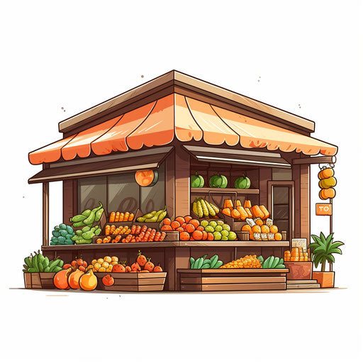 Supermarket illustration in the style of Chiaroscuro Art, on white background