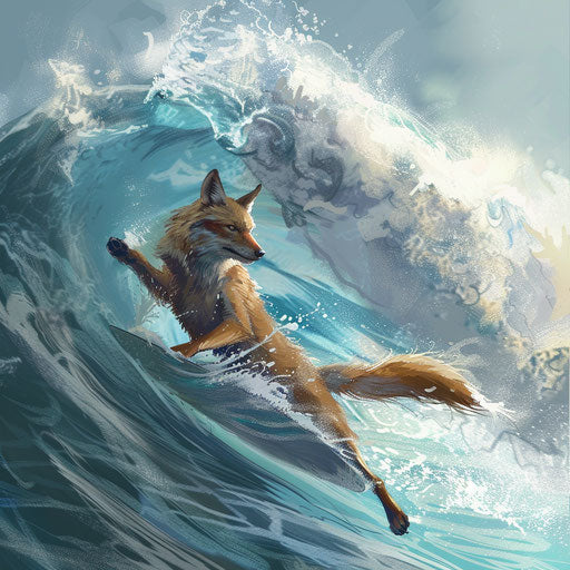 The surfing coyote and the giant wave