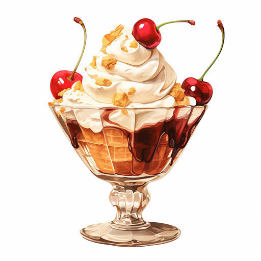 Ice cream sundae clipart in the style of oil painting, on white background