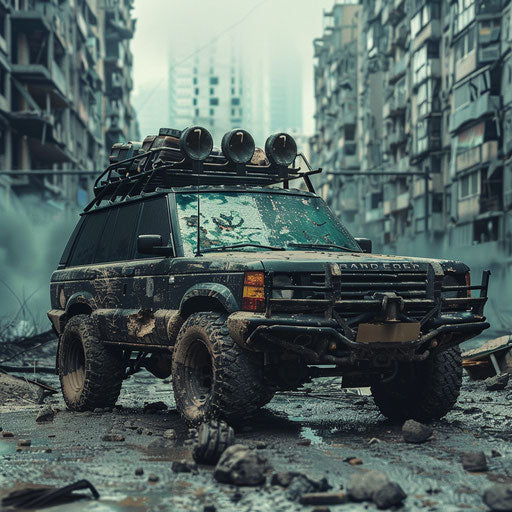 Exploring a deserted city with a post-apocalyptic 1995 Range Rover