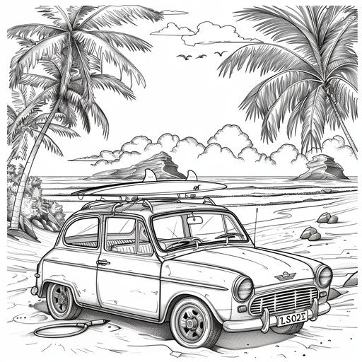 Car with surfboard at the beach