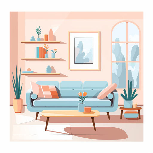 Living room clipart in the style of Pastel Colors Art