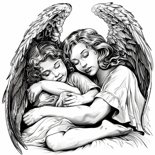 Guardian angel watching over a sleeping child, tender details