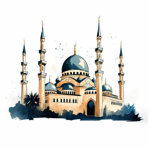 Mosque clipart in the style of Chiaroscuro Art, on white background