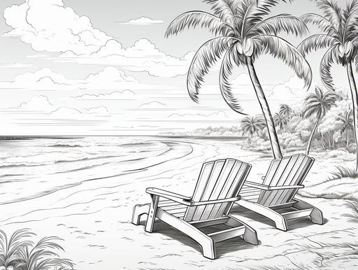 Summer beach coloring page on a beach