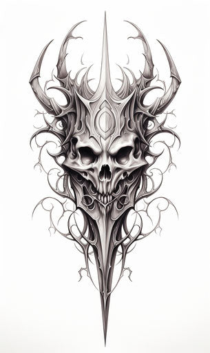 Black and white drawing of blade design, light silver and bronze style, tattoo, character design, fantasy, delicate pencil sketches, knightcore
