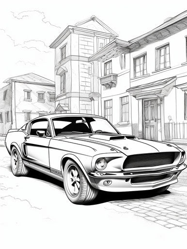 Old muscle car for coloring in the style of Artur Skizhali-Weiss
