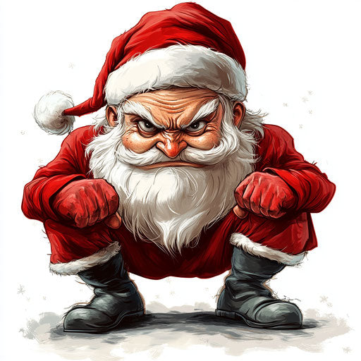 Humorous caricature of a Santa Claus with human characteristics