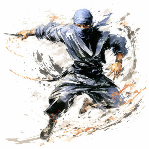 Ninja clipart in the style of Impressionistic Art, on white background