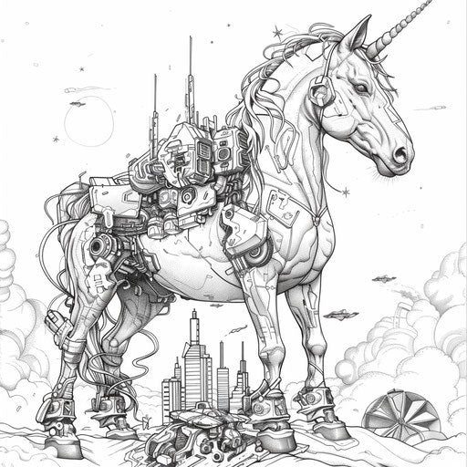 Futuristic Christmas unicorn with cyberpunk elements