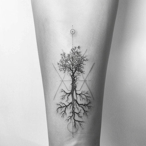 Contemporary minimalist drawing of a tree root system