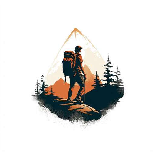 Hiking in minimalist style, on white background