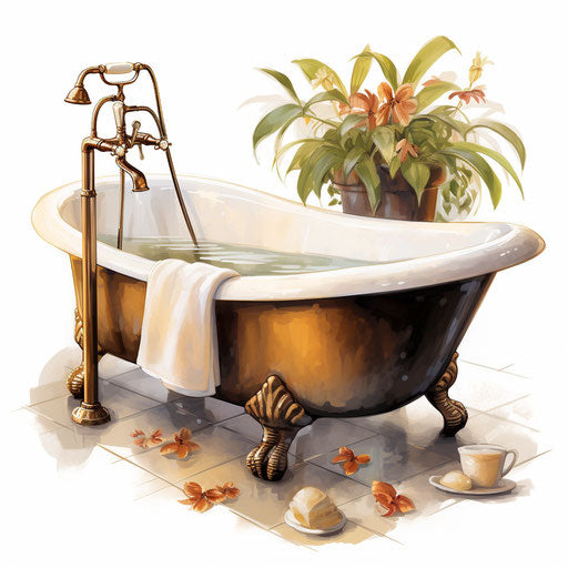 Bath clipart in the style of Oil painting, on a white background