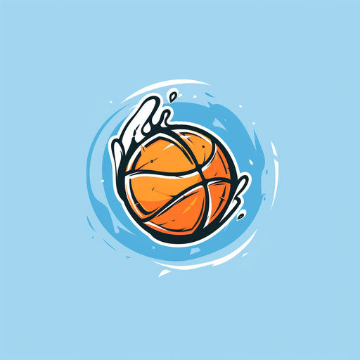 Minimalist basketball logo with hand-drawn ball and light blue background
