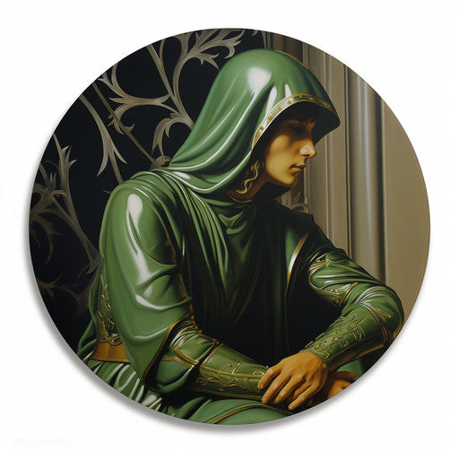 Round sticker of saint cassius, in the style of john crome