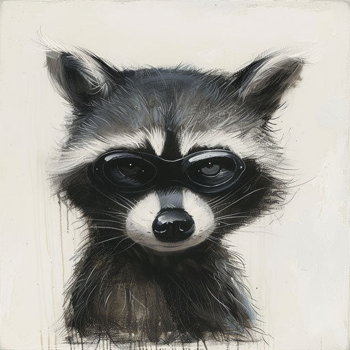 The mischievous raccoon drawn in gray and black on white