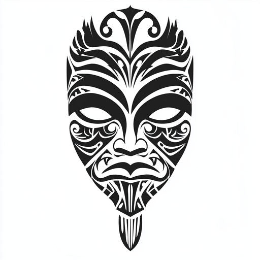 Maori style clipart face tattoo with bold lines on white