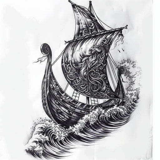 Fierce Viking longship tattoo