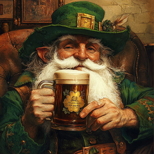 Detailed portrait of a Leprechaun drinking beer in an Irish pub