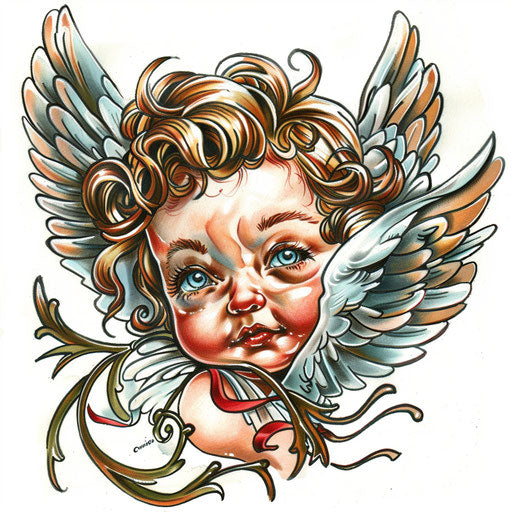 Cherub tattoo in a neo-traditional style