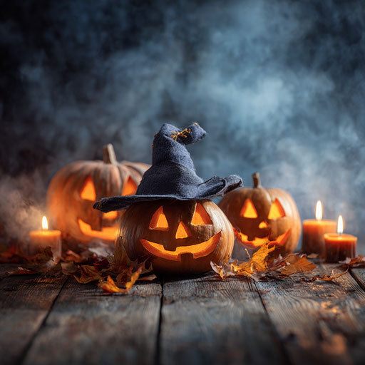 Classic Halloween Scene with Glowing Jack-o'-lanterns