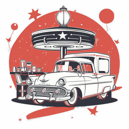 1950s diner coffee scene in retro tattoo sketch